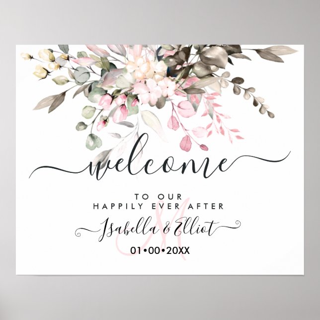 PixDezines Elegant Mauve Pink Eucalyptus Welcome  Poster (Front)