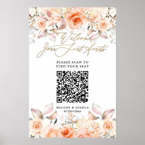 PixDezines Elegant Orange Roses QR Seating Poster