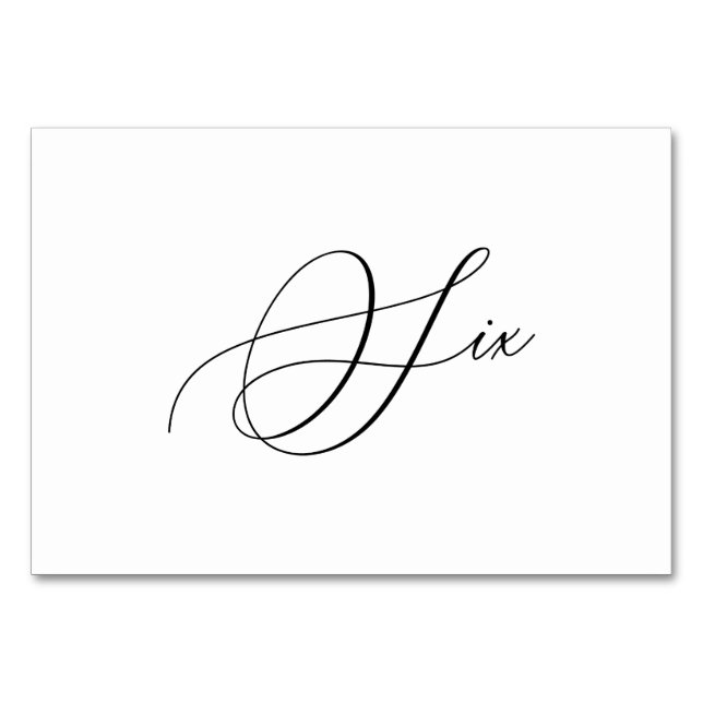 PixDezines Elegant Romantic Calligraphy Six 6 Table Number (Front)