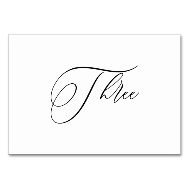 PixDezines Elegant Romantic Calligraphy Three 3 Table Number (Front)