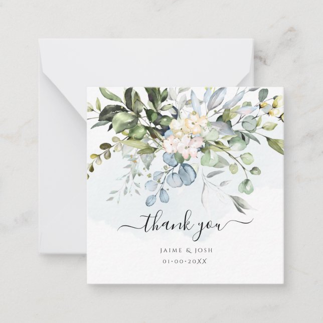 PixDezines Elegant Watercolor Blue Gum Eucalyptus Note Card (Front)