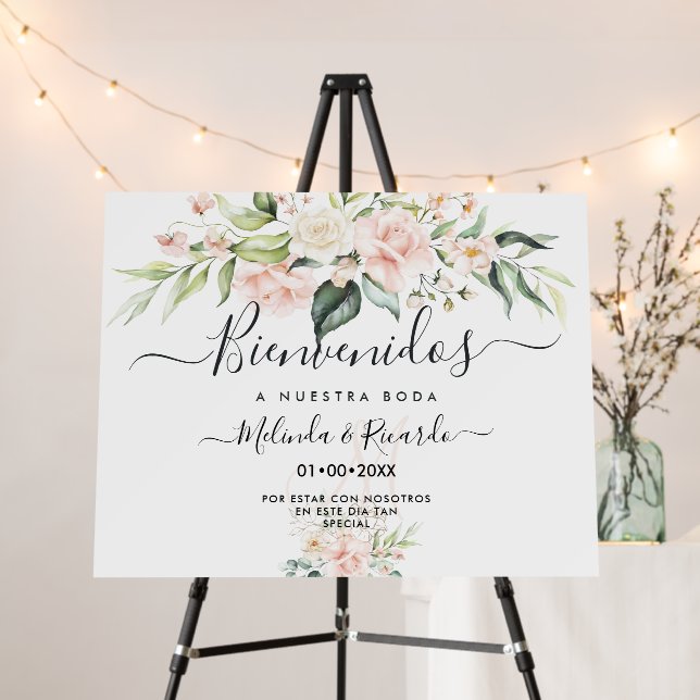 PixDezines Elegante Blush+Cream Roses Bienvenidos Foam Board (In Situ (Stand))