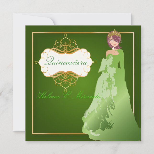 PixDezines Emerald Tiara/gown Quinceañera Invitation (Front)