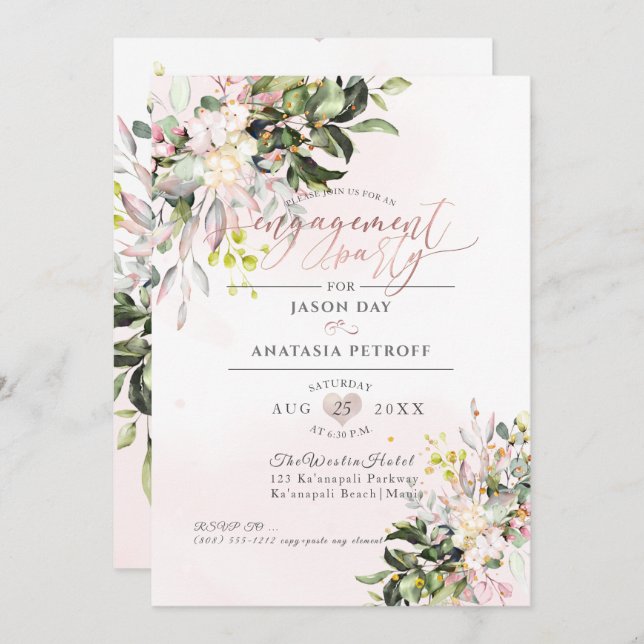 PixDezines Engagement Party Blush Gum Eucalyptus Invitation (Front/Back)