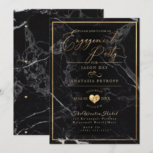 PixDezines Engagement Party Marble/Faux Gold Invitation (Front/Back)