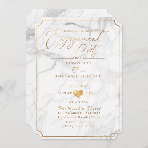 PixDezines Engagement Party MarbleFaux Gold Invitation