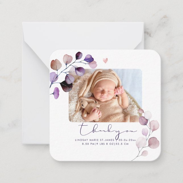 PixDezines Eucalyptus Baby Shower Thank You Note Card (Front)