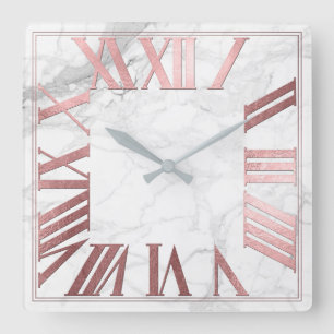 PixDezines FAKE ROSE GOLD ROMAN NUMERALS Square Wall Clock