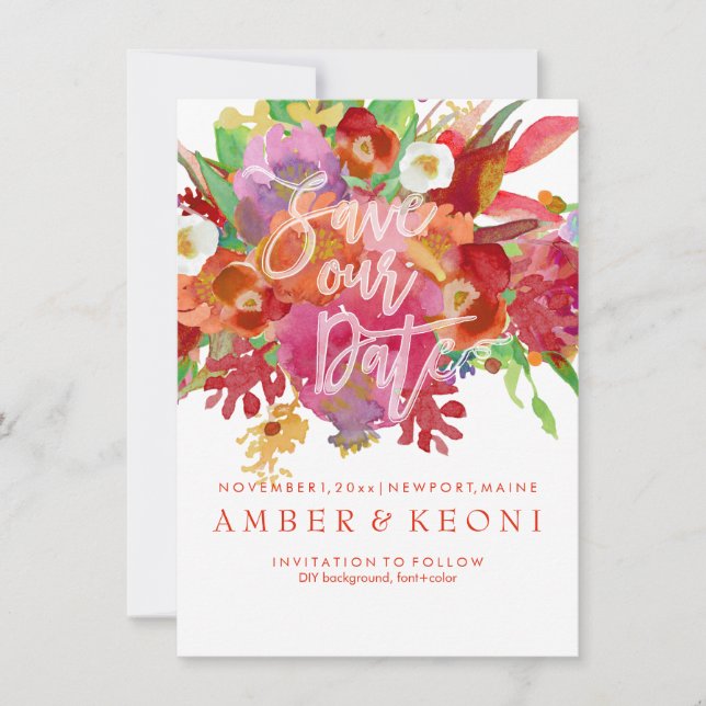 PixDezines Fall Floral Watercolor Save the Date Invitation (Front)