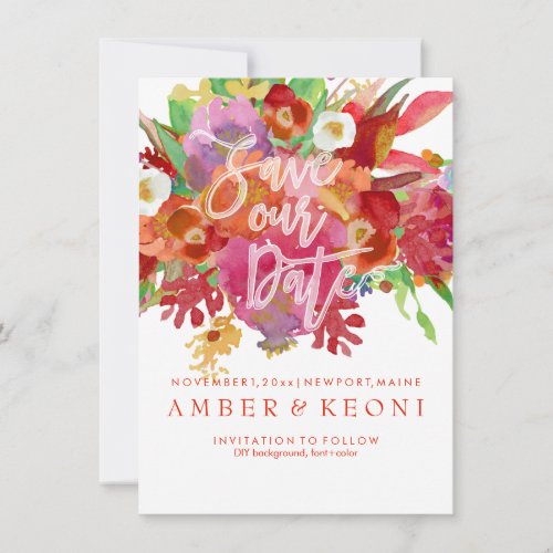 PixDezines Fall Floral Watercolor Save the Date Invitation