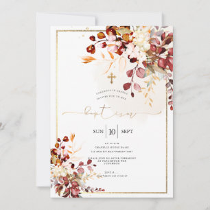 PixDezines Fall Foliage Rustic Watercolor Baptism Invitation