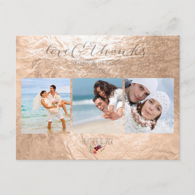 PixDezines faux champagne foil/photos/thank you Postcard (Front)