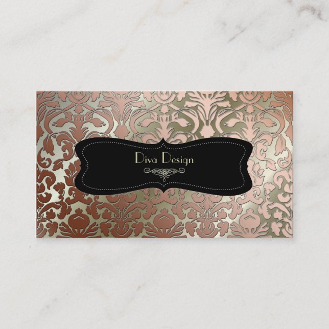 PixDezines faux copper flora damask/diy background Business Card (Front)