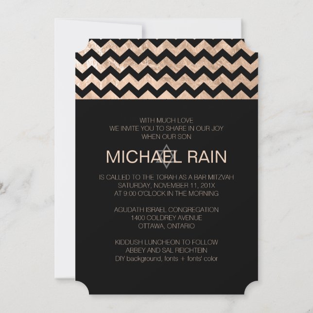 PixDezines faux foil/chevron bar mitzvah Invitation (Back)
