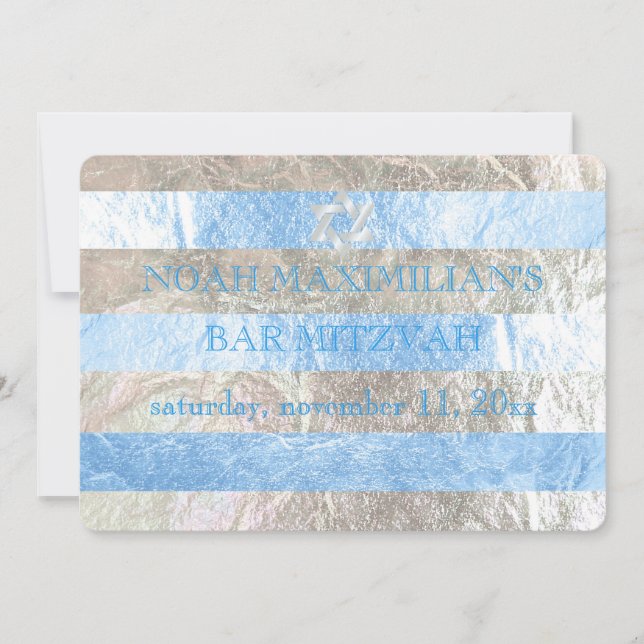 PixDezines faux foil/silver stripes bar mitzvah Invitation (Front)