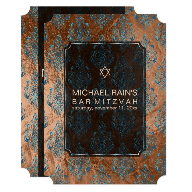 PixDezines Faux Foil/tunis Damask Bar Mitzvah Invitation