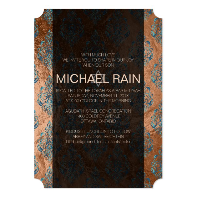 PixDezines Faux Foil/tunis Damask Bar Mitzvah Invitation