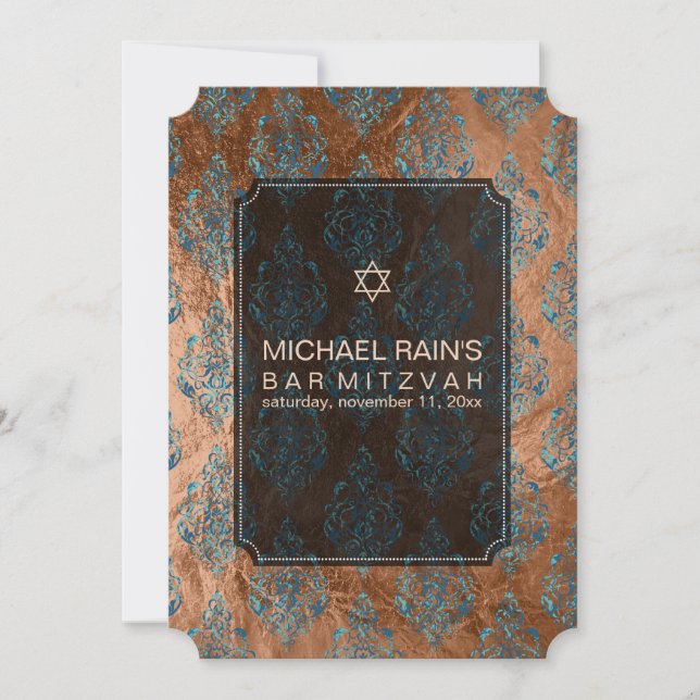 PixDezines faux foil/tunis damask bar mitzvah Invitation (Front)