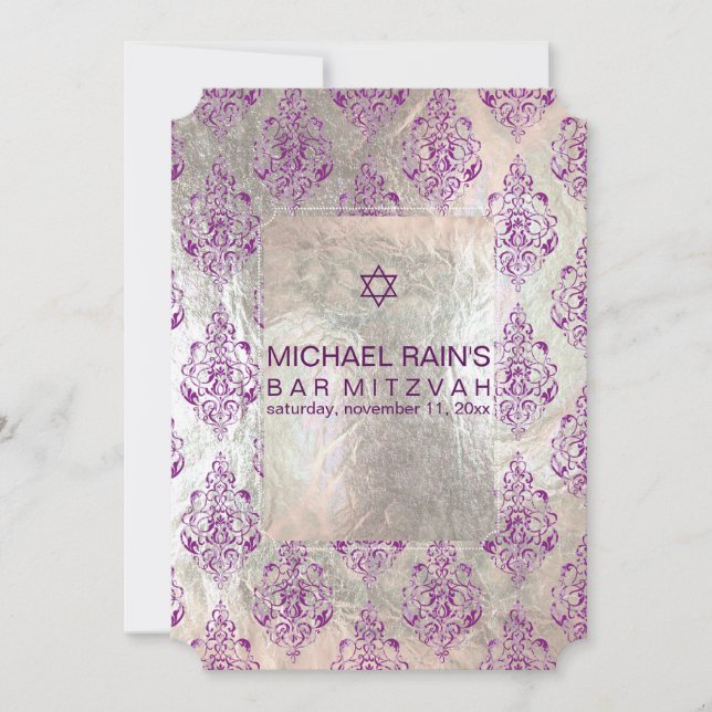 PixDezines faux foil/tunis damask bar mitzvah Invitation (Front)