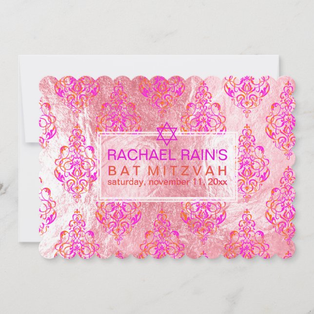 PixDezines faux foil/tunis damask bat mitzvah Invitation (Front)