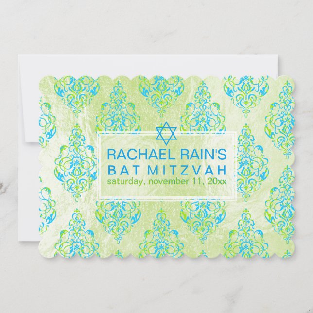 PixDezines faux foil/tunis damask bat mitzvah Invitation (Front)