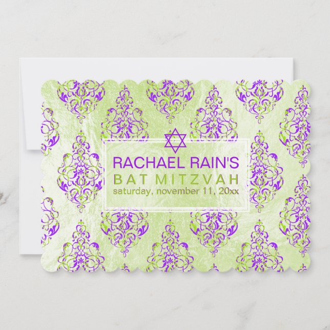 PixDezines faux foil/tunis damask bat mitzvah Invitation (Front)