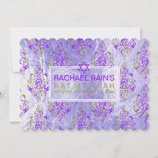 PixDezines faux foil/tunis damask bat mitzvah Invitation (Front)
