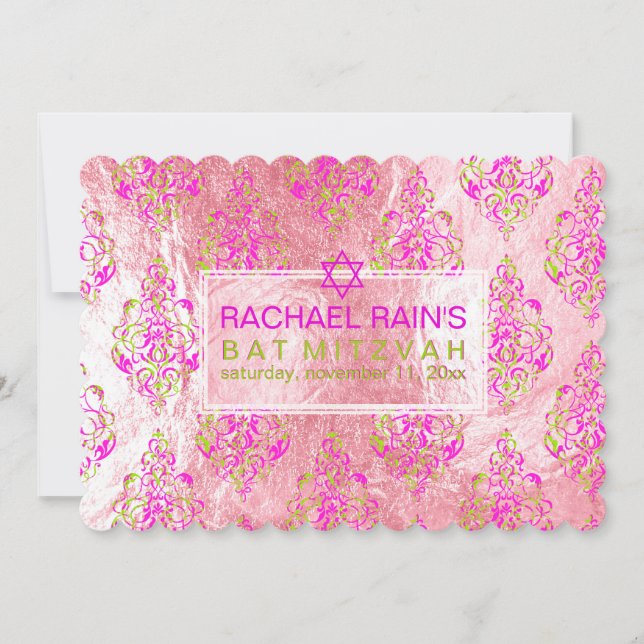 PixDezines faux foil/tunis damask bat mitzvah Invitation (Front)