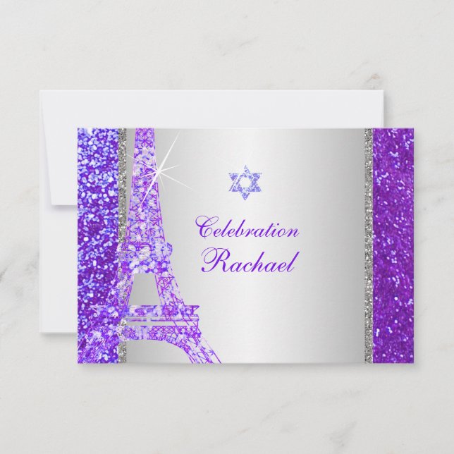 PixDezines faux glitter eiffel/mitzvah celebration Invitation (Front)