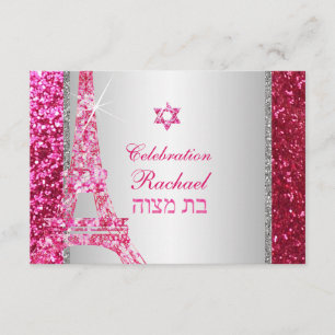 PixDezines faux glitter eiffel/mitzvah celebration Invitation