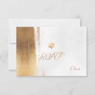 PixDezines Faux Gold Brustrokes Mitzvah ✡ RSVP Card