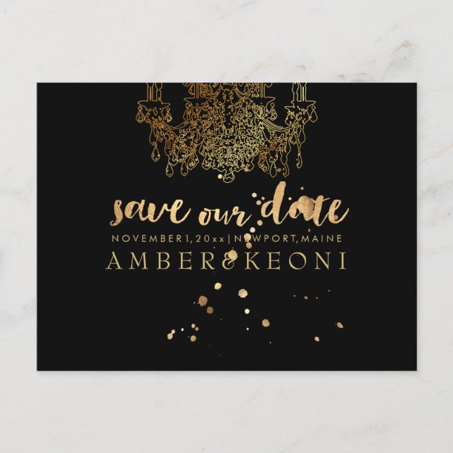 PixDezines Faux Gold Chadelier/save our date Announcement Postcard (Front)