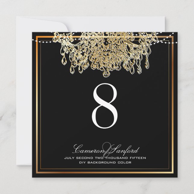 PixDezines faux gold chandeliers/table numbers Invitation (Front)