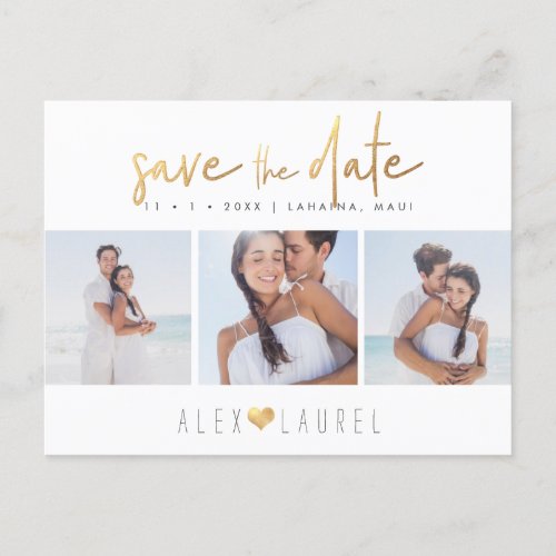 PixDezines Faux Gold Chic Script Save the Date Postcard