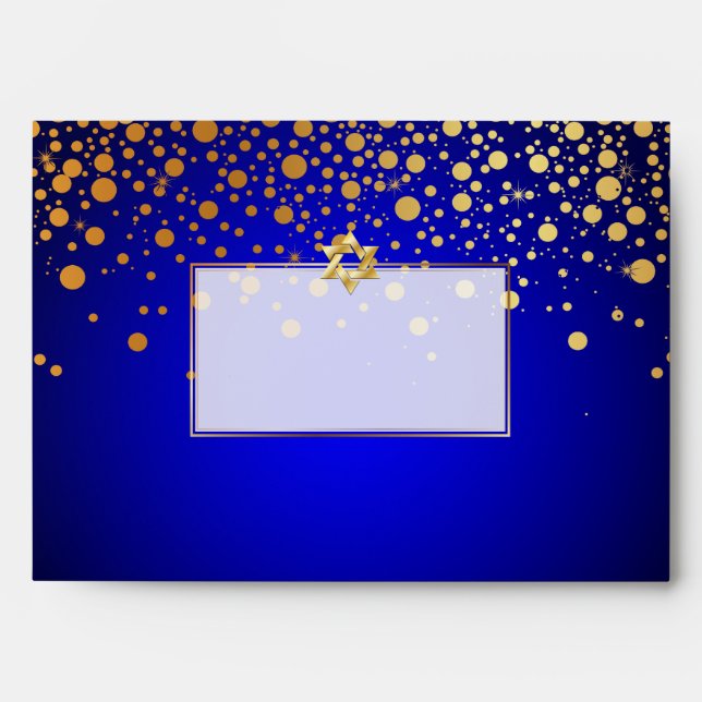 PixDezines Faux Gold Confetti Mitzvah, Royal Blue Envelope (Front)
