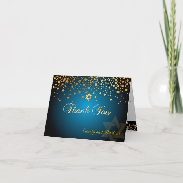 PixDezines Faux Gold  Confetti, Mitzvah Thank You Card (Front)