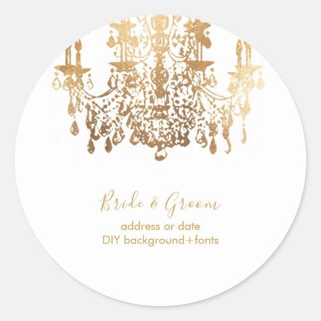 PixDezines Faux Gold Crystal Chandelier Classic Round Sticker (Front)