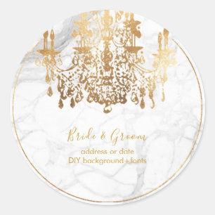 PixDezines Faux Gold Crystal Chandelier Marble Classic Round Sticker