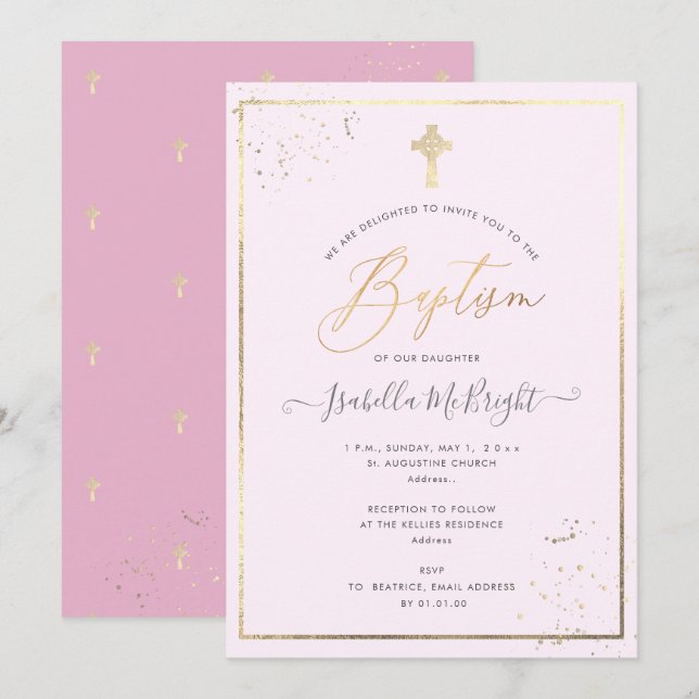 PixDezines Faux Gold DIY Color Baptism Invitation (Front/Back)