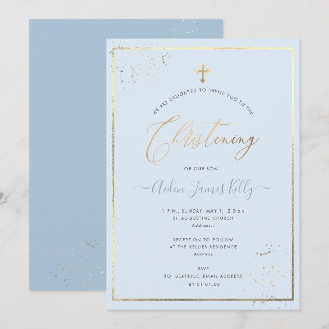 PixDezines Faux Gold DIY Color Christening Invitation (Front/Back)