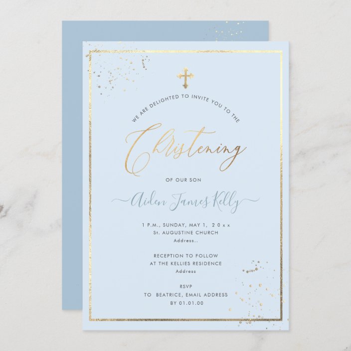 PixDezines Faux Gold DIY Color Christening Invitation | Zazzle.com