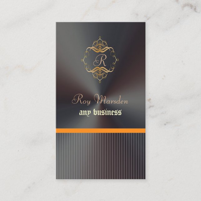 PixDezines Faux Gold Filigree+Pinstripes Monogram Business Card (Front)