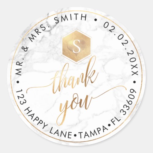 PixDezines FAUX GOLD HONEYCOMB MONOGRAM THANK YOU Classic Round Sticker