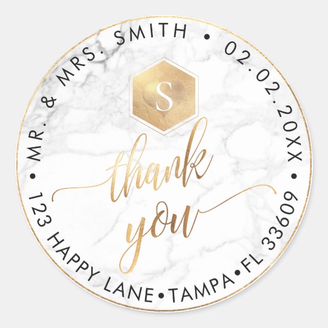 PixDezines FAUX GOLD HONEYCOMB, MONOGRAM THANK YOU Classic Round Sticker (Front)