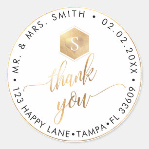 PixDezines FAUX GOLD HONEYCOMB, THANK YOU+HEART Classic Round Sticker