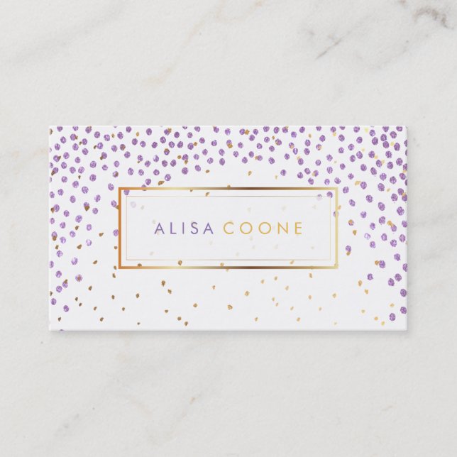 PixDezines faux gold+lilac sprinkles Business Card (Front)