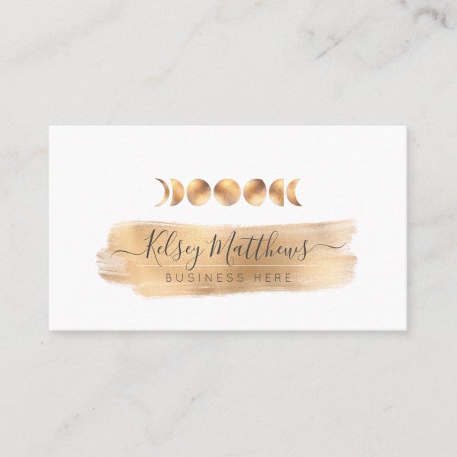 PixDezines Faux Gold Moon Phases Business Card (Front)