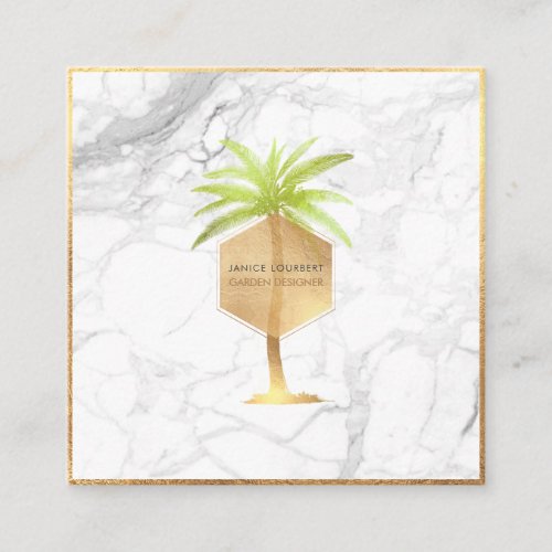 PixDezines FAUX GOLD PALM TREEMARBLE Square Business Card