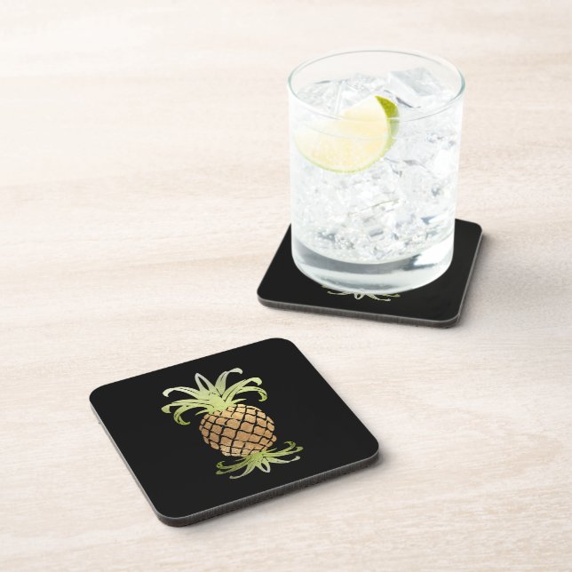 PixDezines Faux Gold Pineapple/DIY background Beverage Coaster (Right Side)