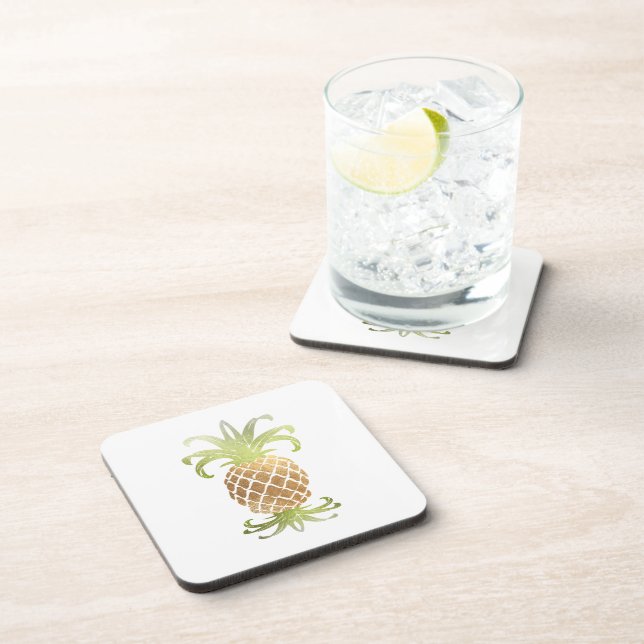 PixDezines Faux Gold Pineapple/DIY background Beverage Coaster (Right Side)